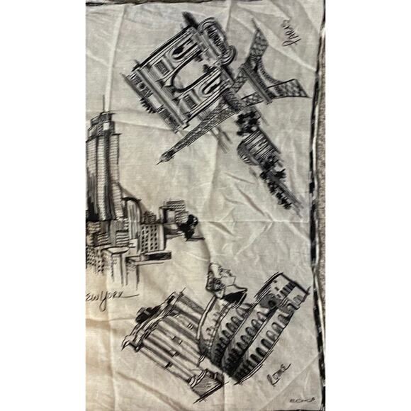 Echo Silk Handkerchief Scarf City Sketch Print New York Rome Tokyo Shanghai Vtg - Picture 4 of 7